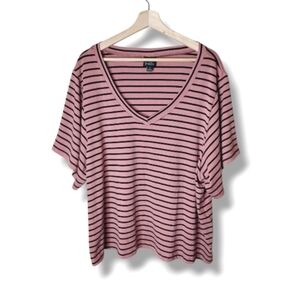 Oak & Trellis Striped V-Neck Boxy Tee | Pink/Black | Plus 2X